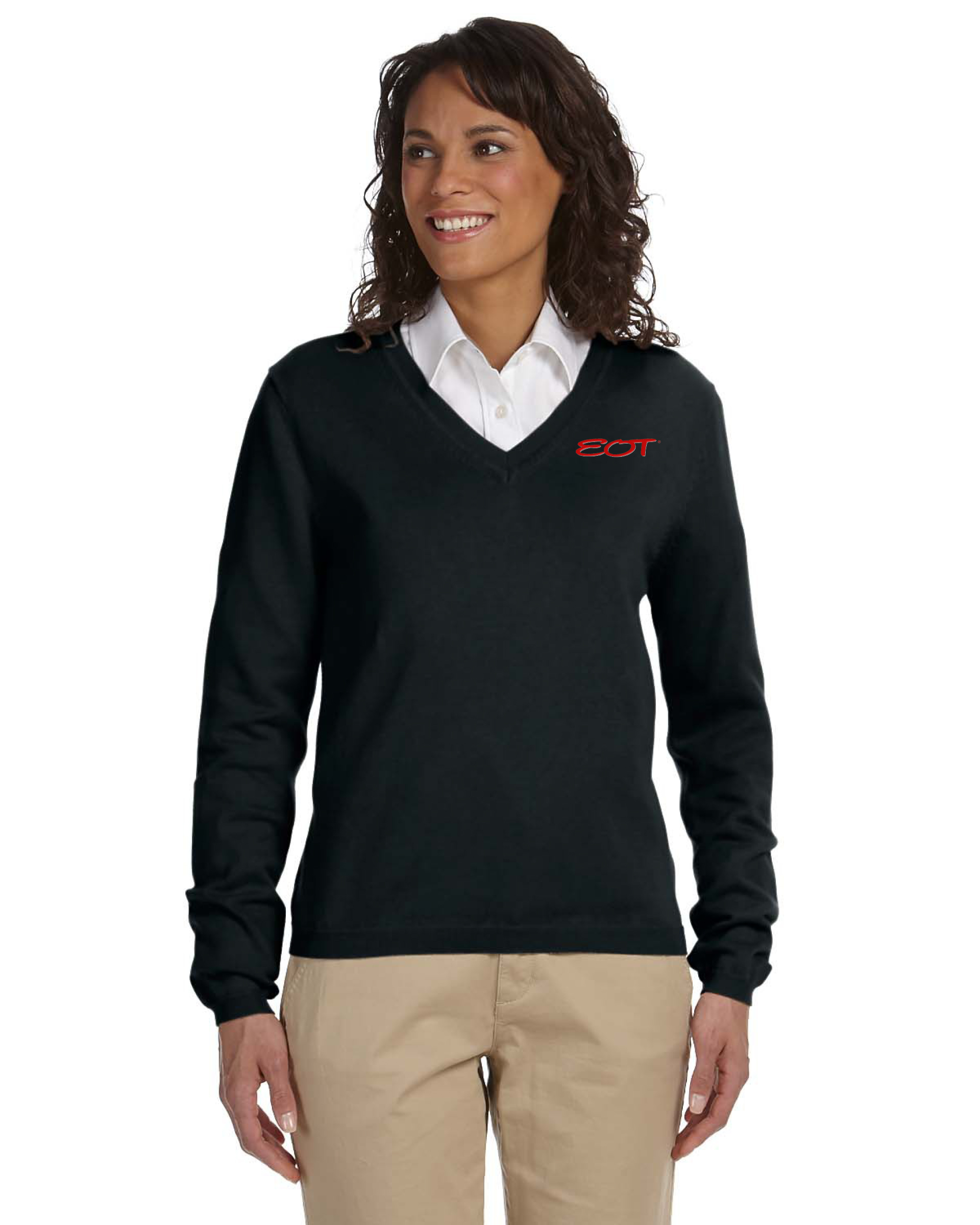 v neck sweater and collared shirt