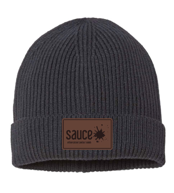 Sustainable Fine Rib Cuffed Beanie with Leather Patch [Sauce] [ANDY]