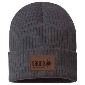 Sustainable Cable Knit Cuffed Beanie Leather Patch [Sauce] [SHORE]
