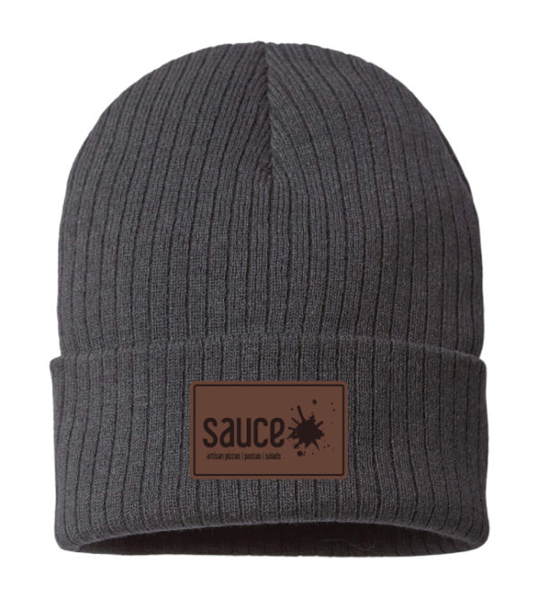 Sustainable Cable Knit Cuffed Beanie Leather Patch [Sauce] [SHORE]