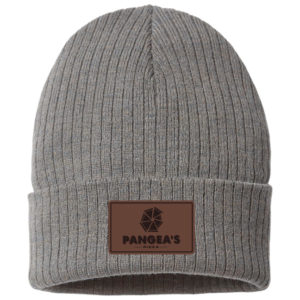 Sustainable Cable Knit Cuffed Beanie Leather Patch [Pangea's Pizza] [SHORE]