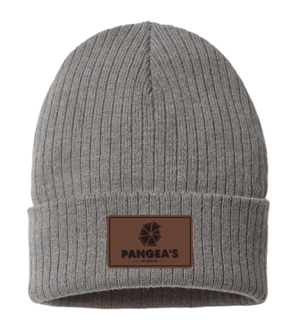 Sustainable Cable Knit Cuffed Beanie Leather Patch [Pangea's Pizza] [SHORE]