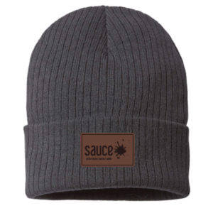 Sustainable Cable Knit Cuffed Beanie Leather Patch [Sauce] [SHORE]